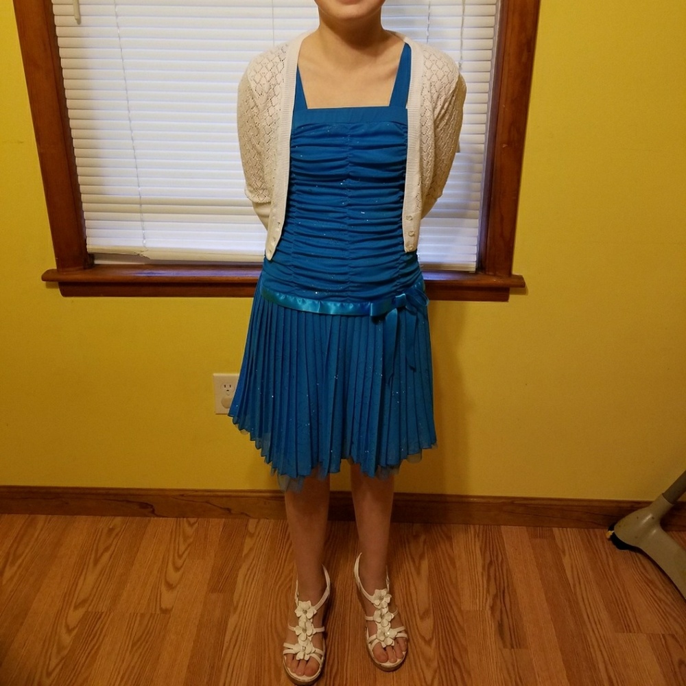 Girl's Sparkly Blue Semi Formal Dress